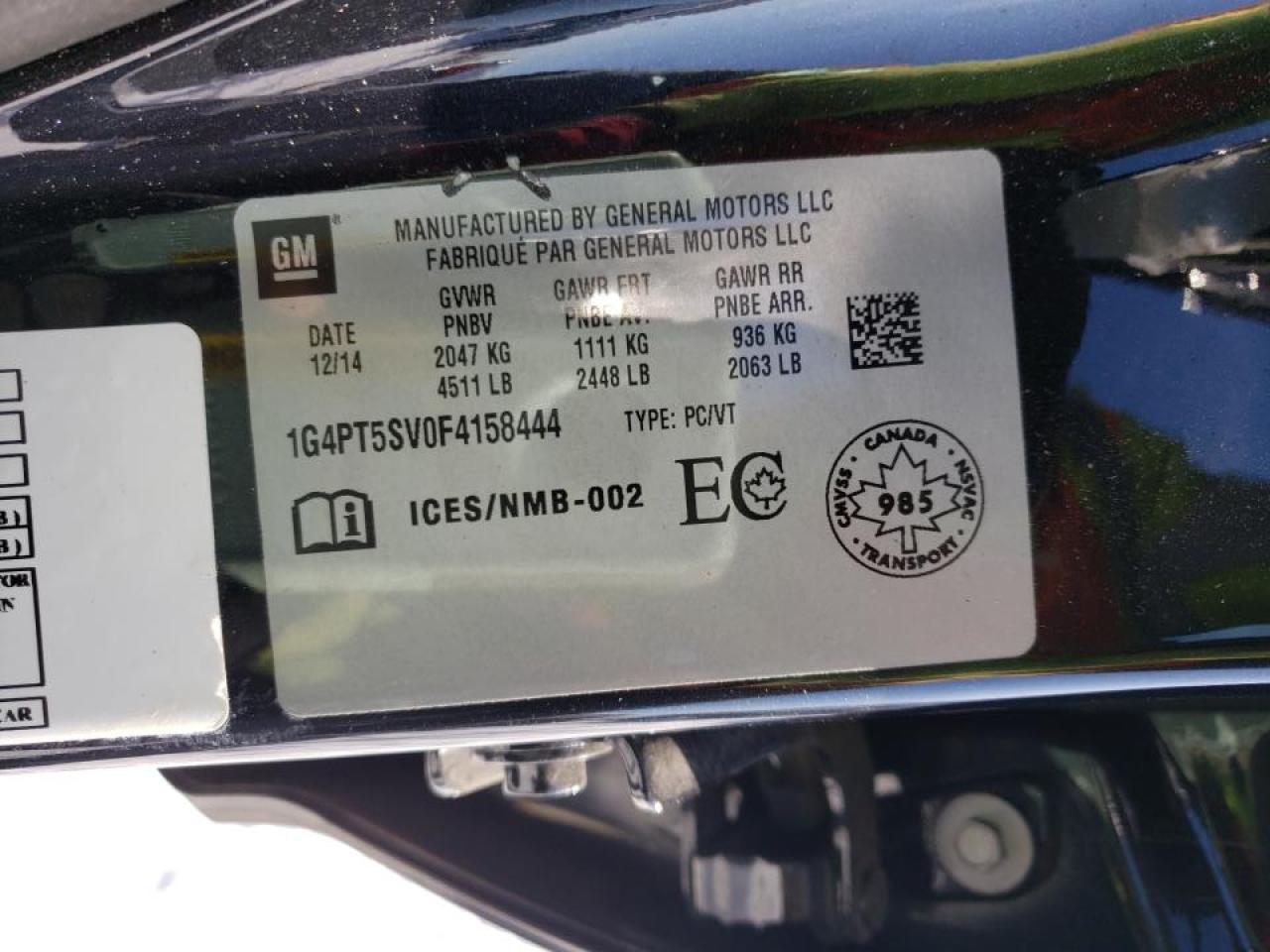 Photo 10 from auction – 2015 BUICK VERANO PRE with VIN 1G4PT5SV0F4158444