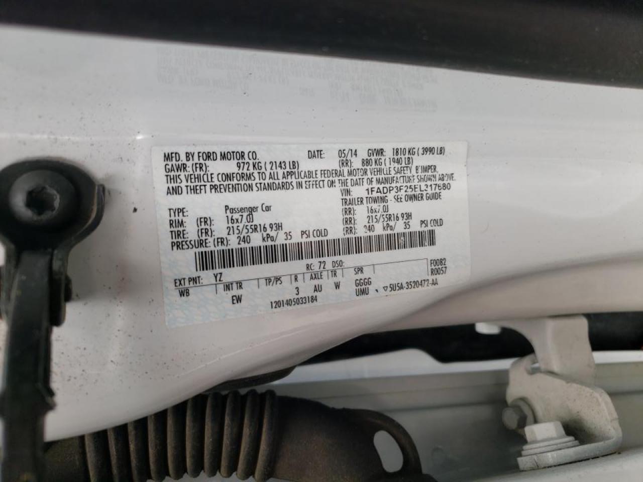 Photo 10 from auction – 2014 FORD FOCUS SE with VIN 1FADP3F25EL317680