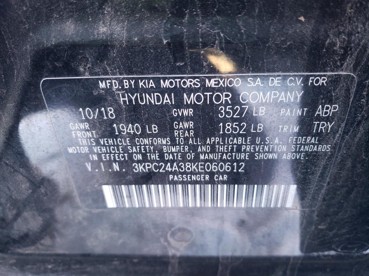 Photo 10 from auction – 2019 HYUNDAI ACCENT SE with VIN 3KPC24A38KE060612