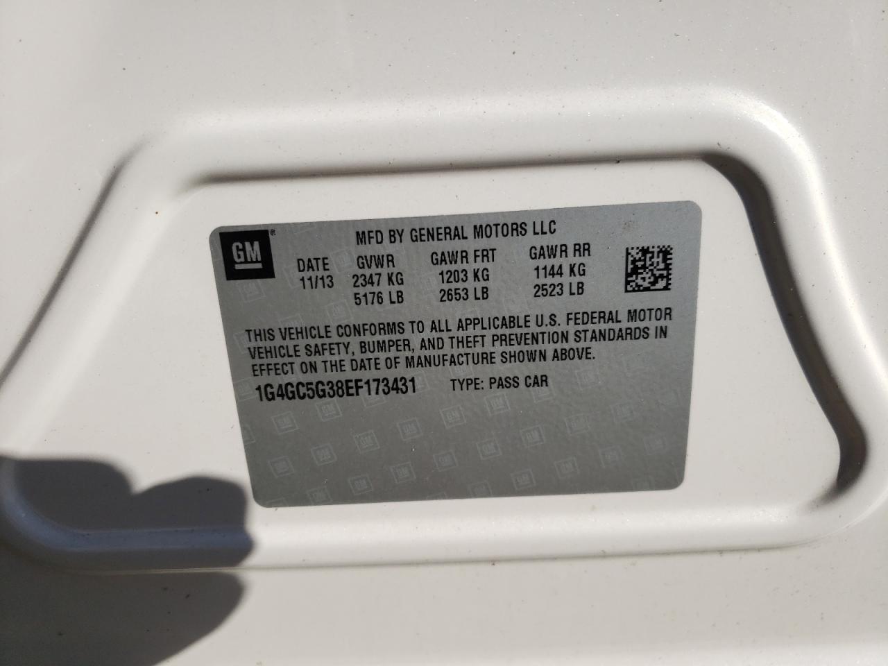 Photo 10 from auction – 2014 BUICK LACROSSE with VIN 1G4GC5G38EF173431
