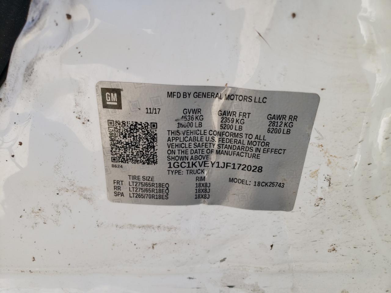Photo 10 from auction – 2018 CHEVROLET SILVERADO with VIN 1GC1KVEY1JF172028