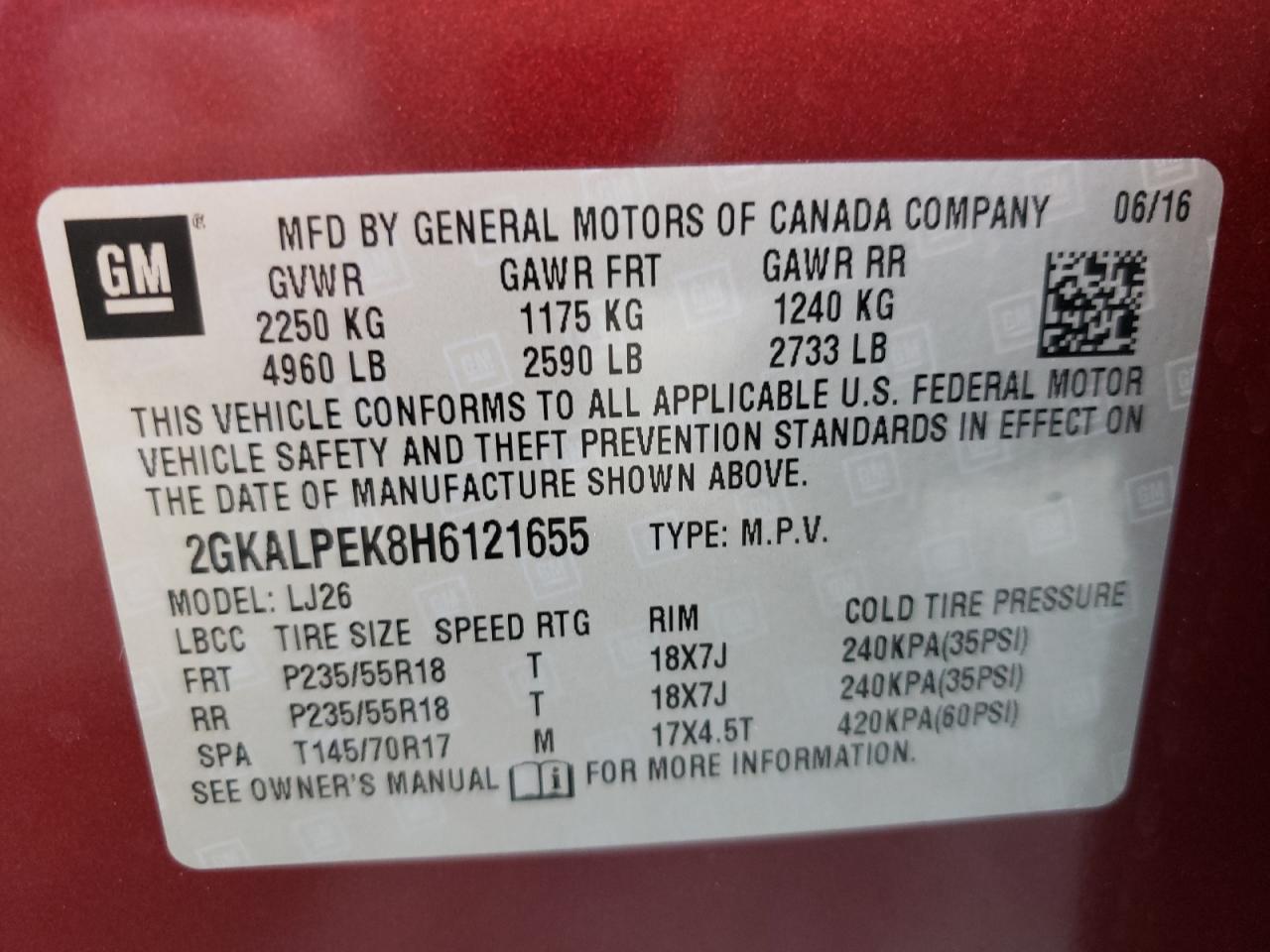 Photo 10 from auction – 2017 GMC TERRAIN SL with VIN 2GKALPEK8H6121655