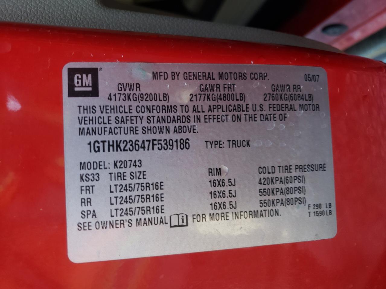 Photo 10 from auction – 2007 GMC SIERRA K25 with VIN 1GTHK23647F539186