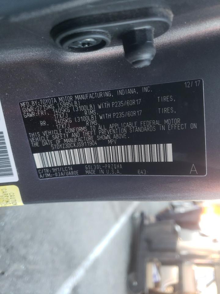Photo 10 from auction – 2018 TOYOTA SIENNA XLE with VIN 5TDYZ3DCXJS911904