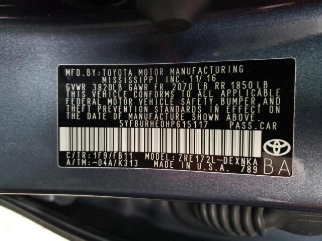 Photo 10 from auction – 2017 TOYOTA COROLLA L with VIN 5YFBURHE0HP615117