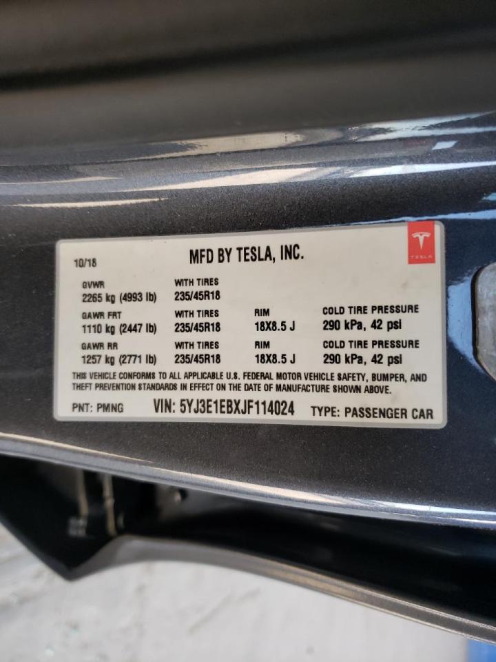 Photo 10 from auction – 2018 TESLA MODEL 3 with VIN 5YJ3E1EBXJF114024
