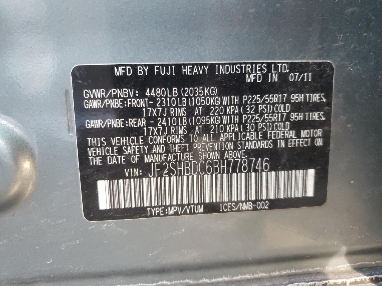 Photo 10 from auction – 2011 SUBARU FORESTER 2 with VIN JF2SHBDC6BH778746