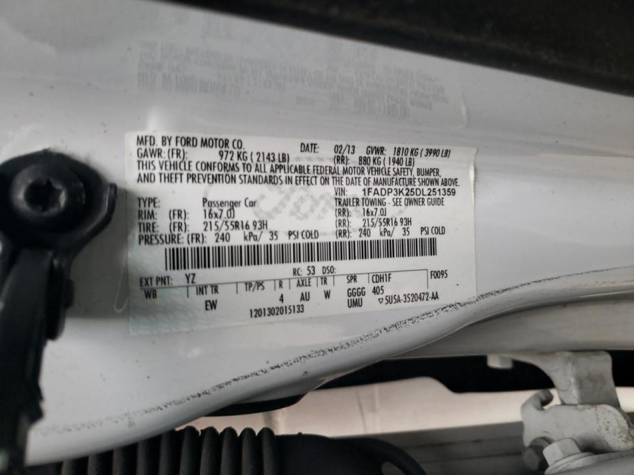 Photo 10 from auction – 2013 FORD FOCUS SE with VIN 1FADP3K25DL251359