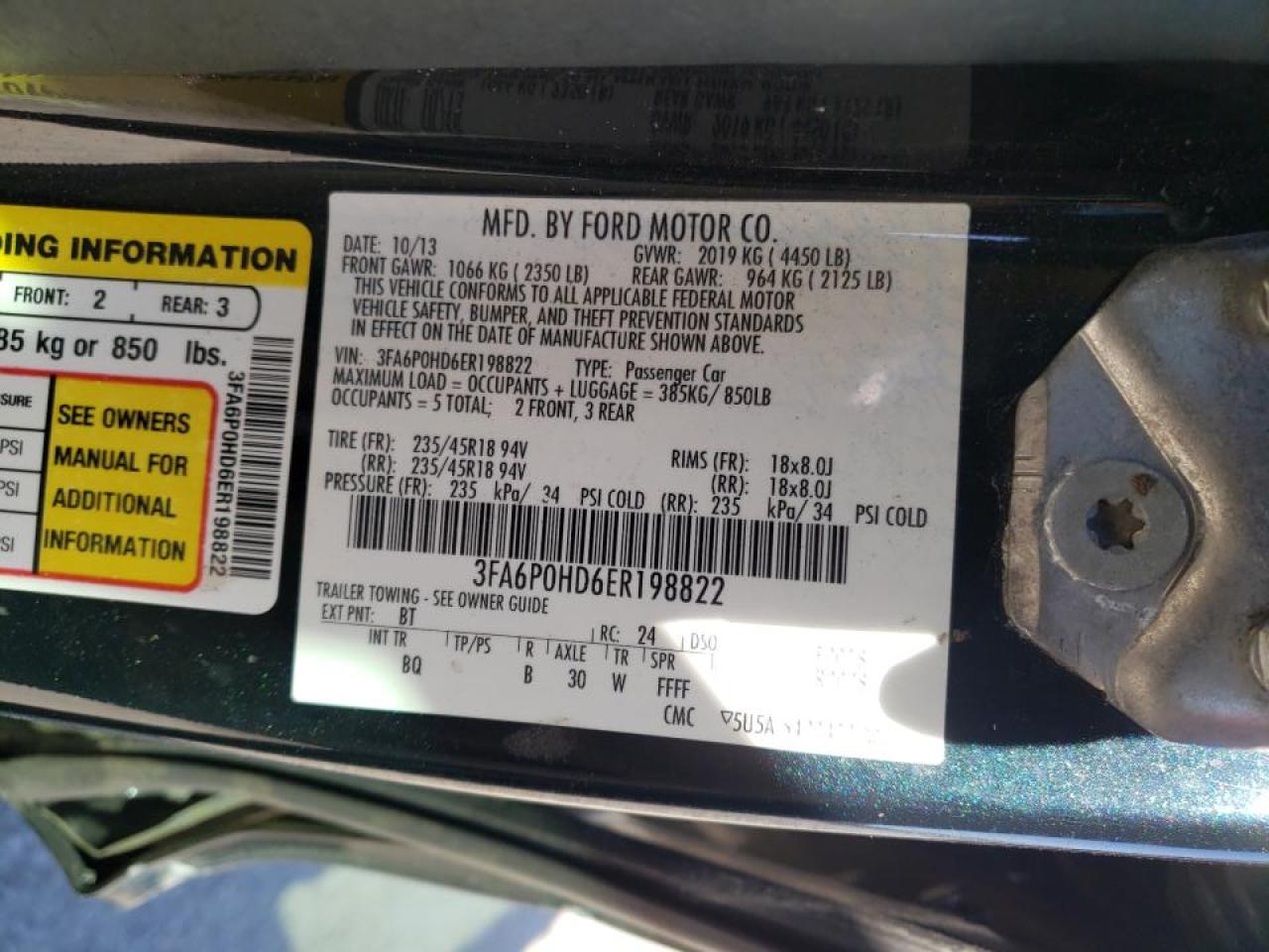 Photo 10 from auction – 2014 FORD FUSION with VIN 3FA6P0HD6ER198822