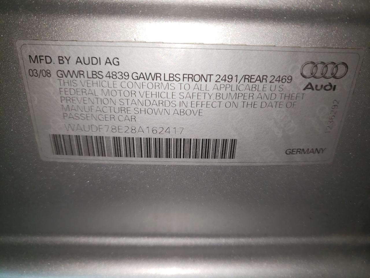 صورة رقم 10 من المزاد - 2008 AUDI A4 2.0T QU مع VIN WAUDF78E28A162417