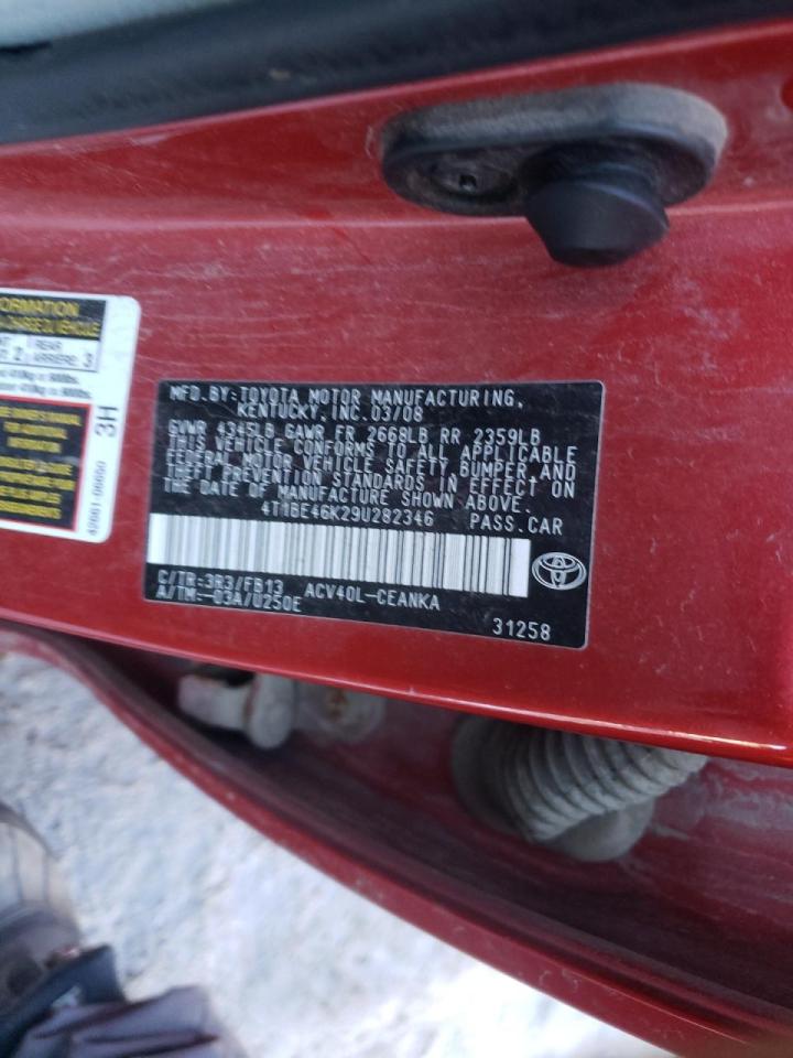 Photo 10 from auction – 2009 TOYOTA CAMRY BASE with VIN 4T1BE46K29U282346