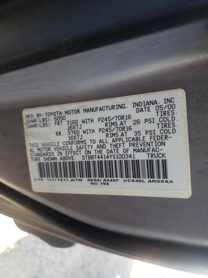 Photo 10 from auction – 2000 TOYOTA TUNDRA ACC with VIN 5TBBT4414YS100341