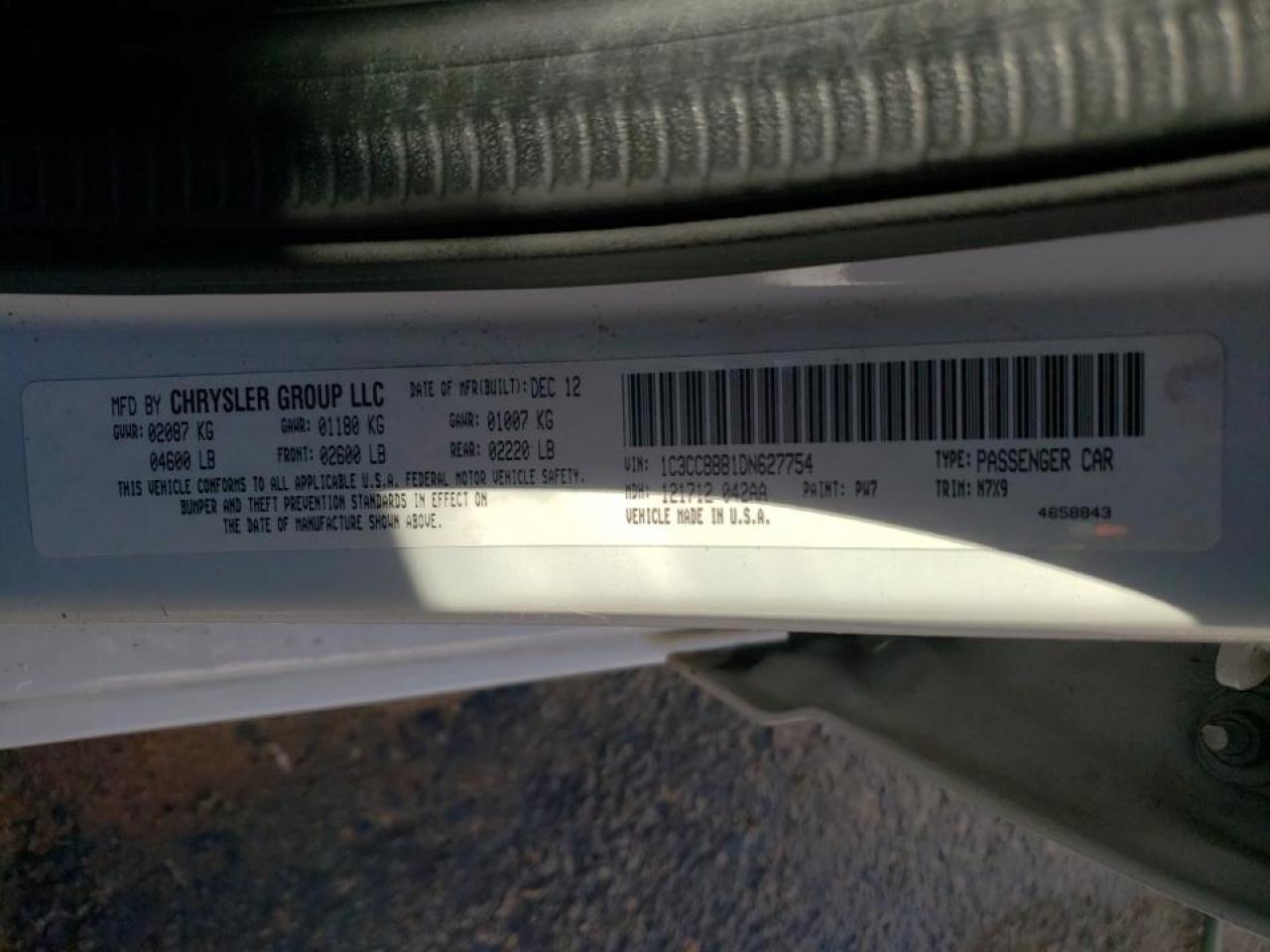 Photo 10 from auction – 2013 CHRYSLER 200 TOURIN with VIN 1C3CCBBB1DN627754