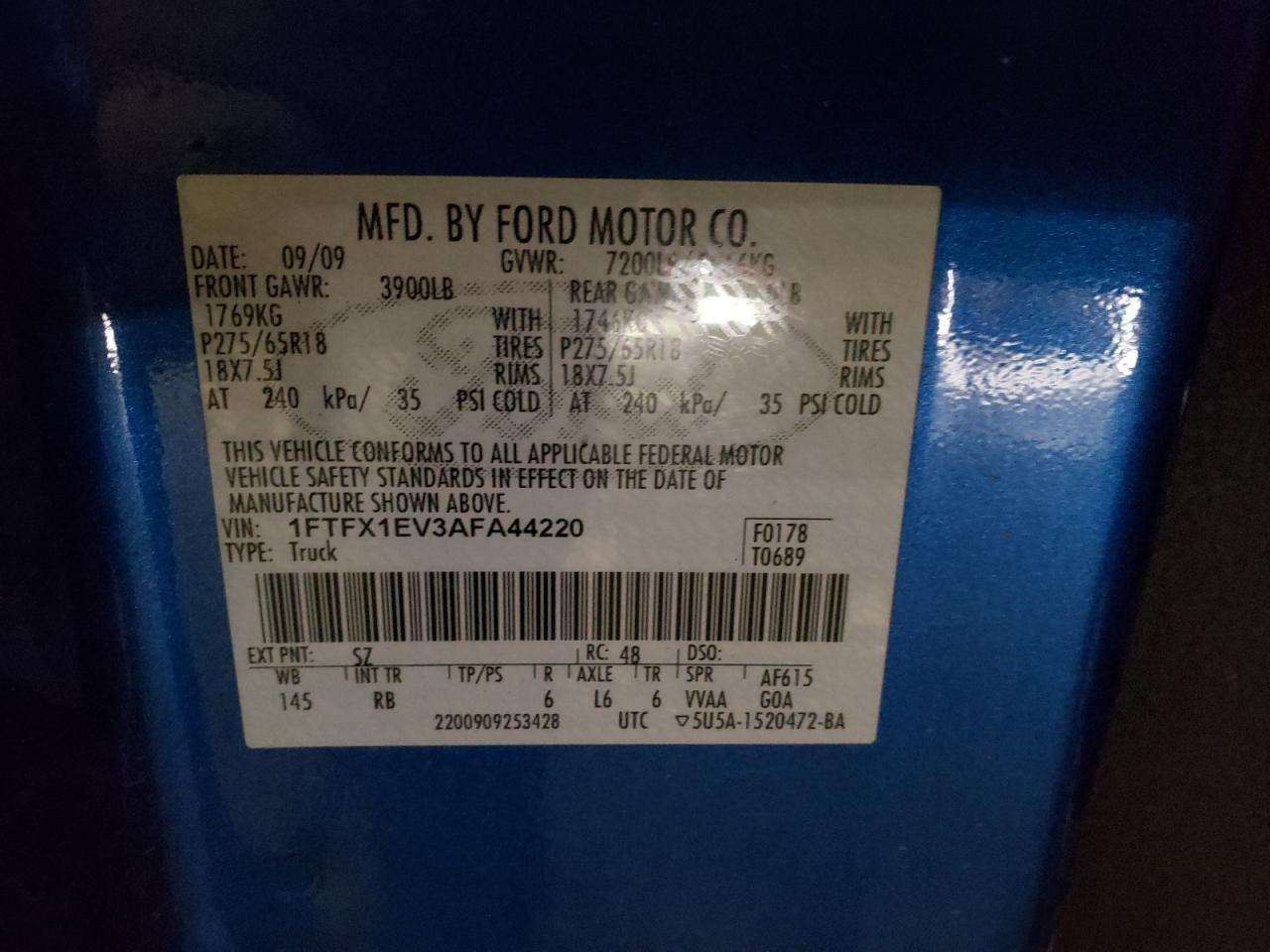 صورة رقم 10 من المزاد - 2010 FORD F150 SUPER مع VIN 1FTFX1EV3AFA44220