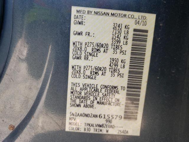 Photo 10 from auction – 2010 NISSAN ARMADA SE with VIN 5N1AA0ND2AN615579