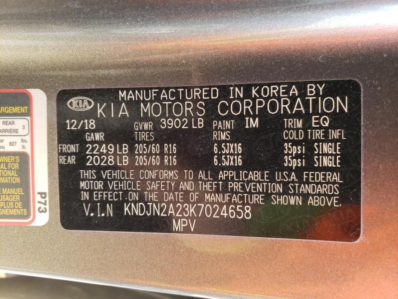 Photo 10 from auction – 2019 KIA SOUL with VIN KNDJN2A23K7024658