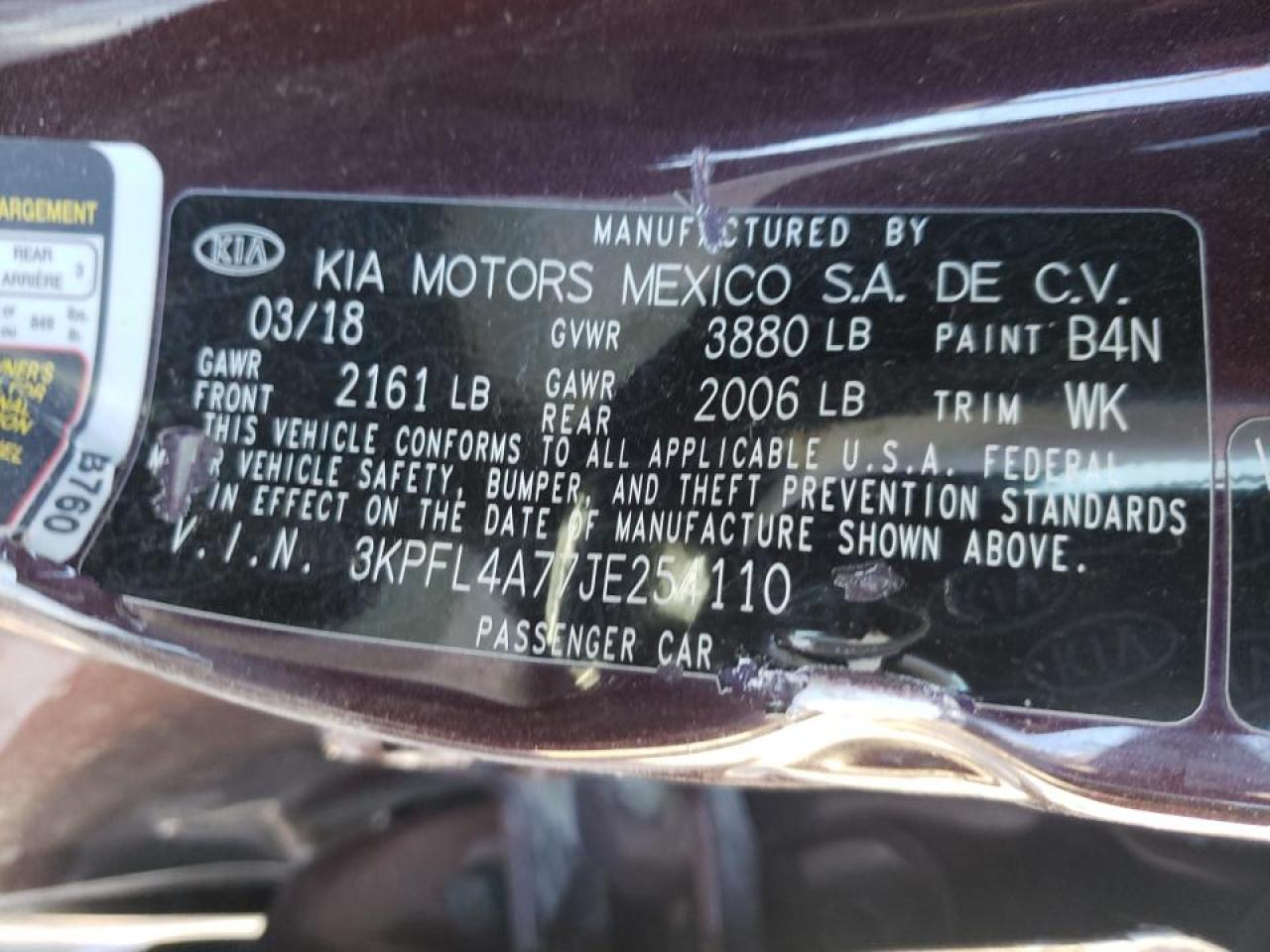 Photo 10 from auction – 2018 KIA FORTE LX with VIN 3KPFL4A77JE254110