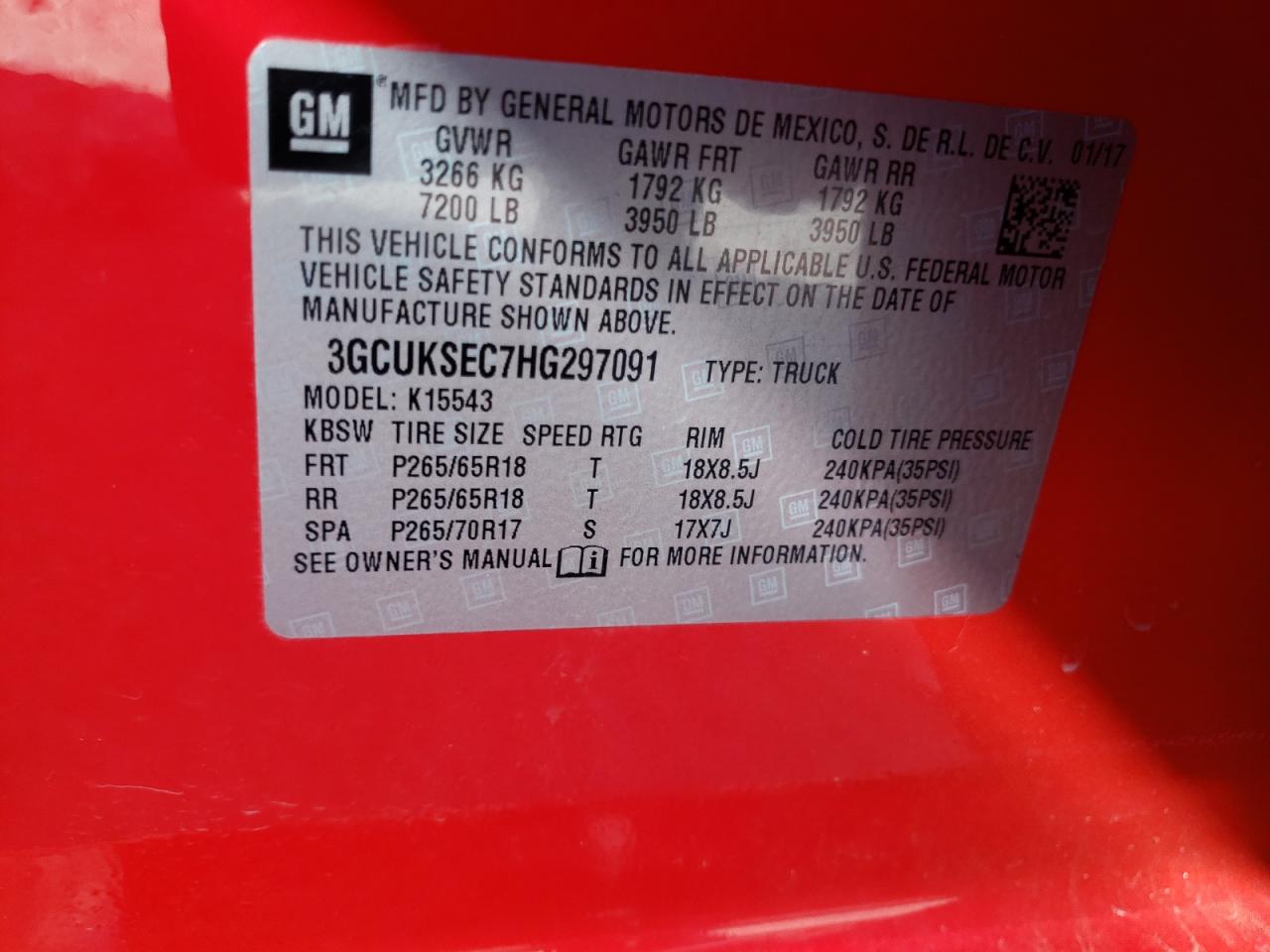 Photo 10 from auction – 2017 CHEVROLET SILVERADO with VIN 3GCUKSEC7HG297091