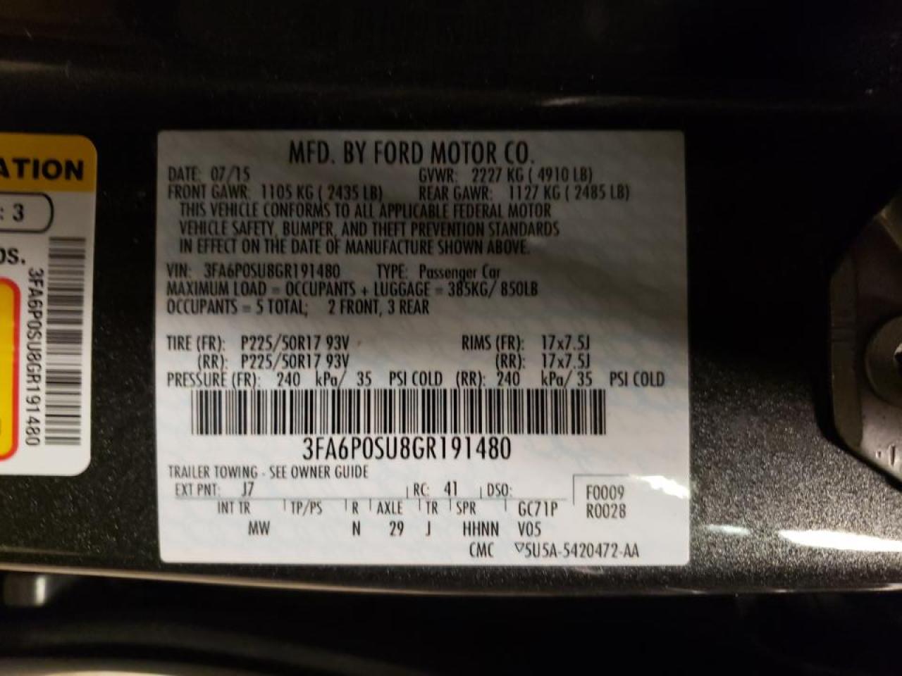 Photo 10 from auction – 2016 FORD FUSION TIT with VIN 3FA6P0SU8GR191480
