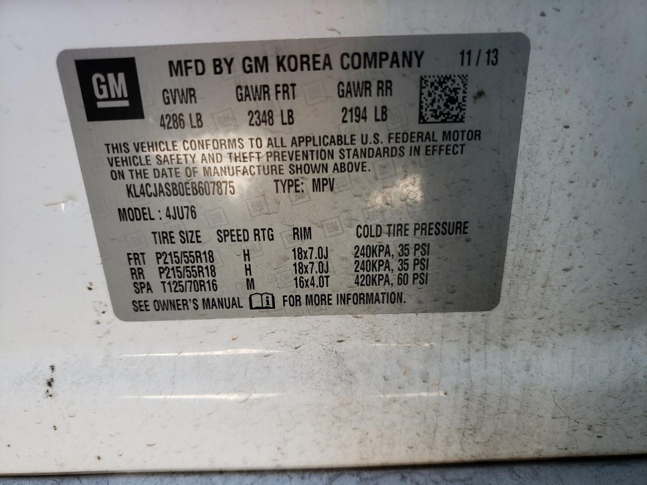 Photo 10 from auction – 2014 BUICK ENCORE with VIN KL4CJASB0EB607875