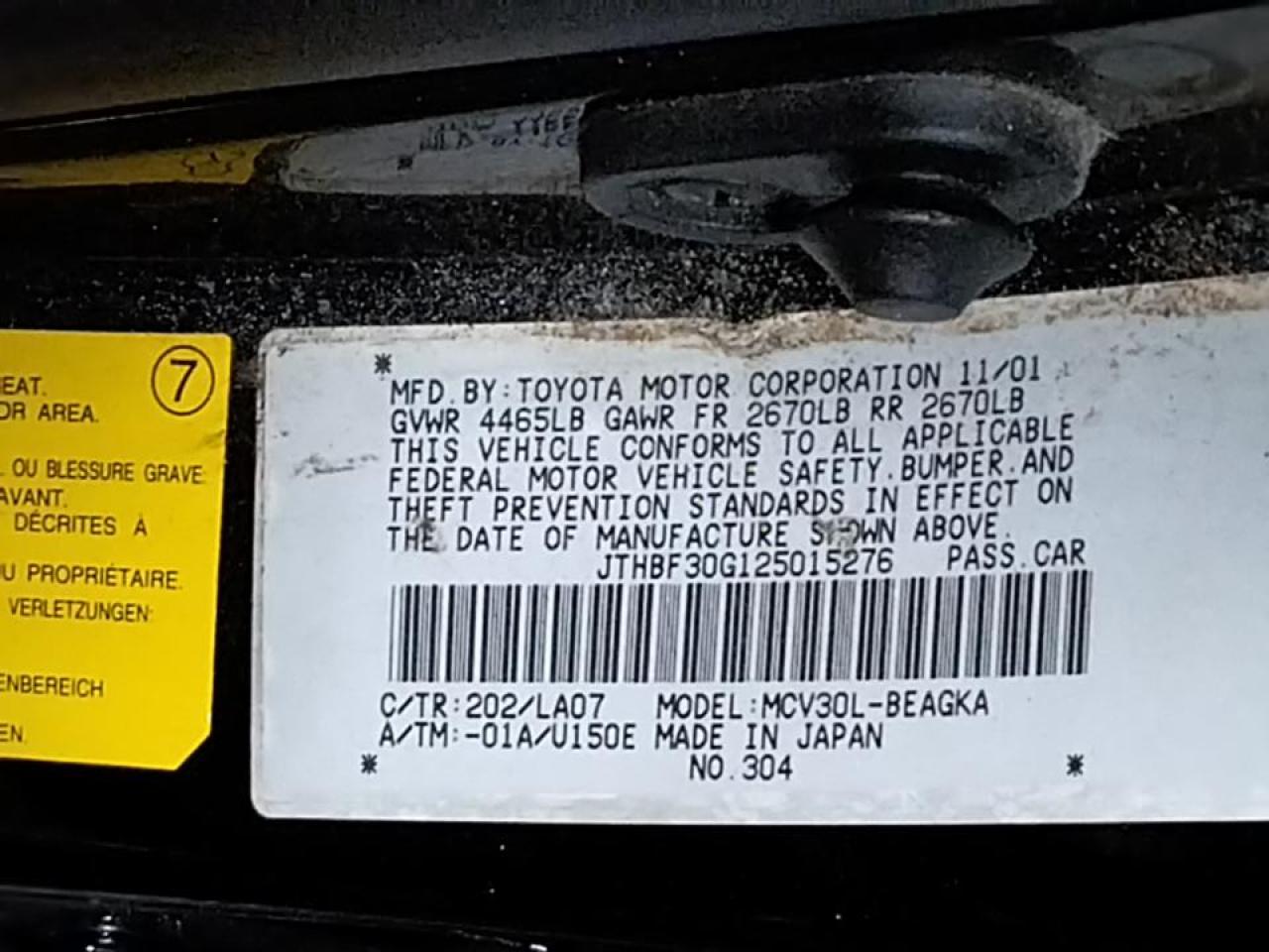Photo 10 from auction – 2002 LEXUS ES 300 with VIN JTHBF30G125015276