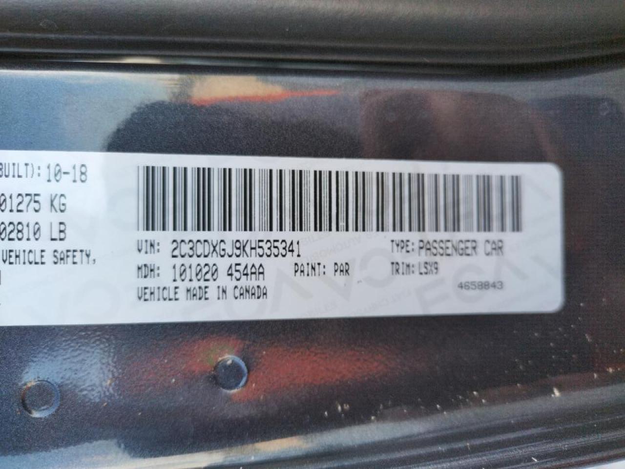 Photo 10 from auction – 2019 DODGE CHARGER SC with VIN 2C3CDXGJ9KH535341