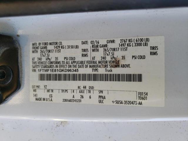 Photo 10 from auction – 2016 FORD F150 with VIN 1FTMF1E81GKD96345