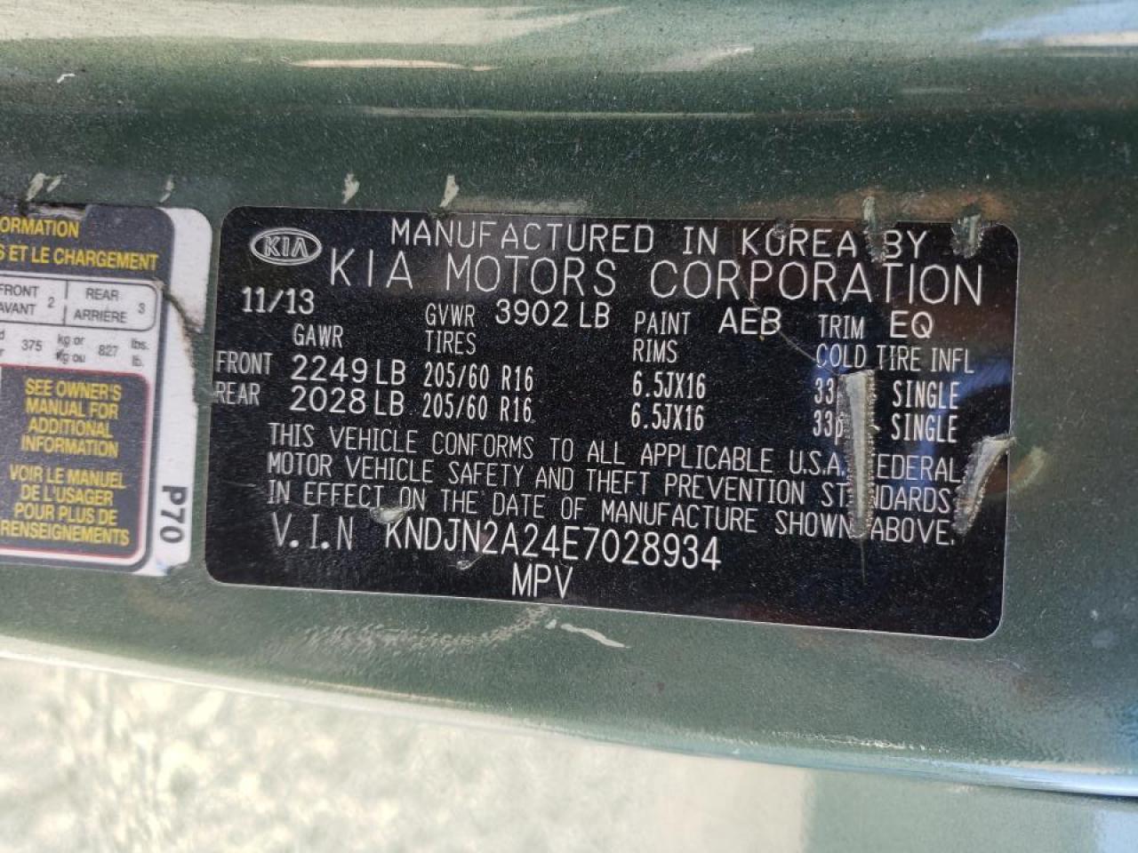 Photo 10 from auction – 2014 KIA SOUL with VIN KNDJN2A24E7028934
