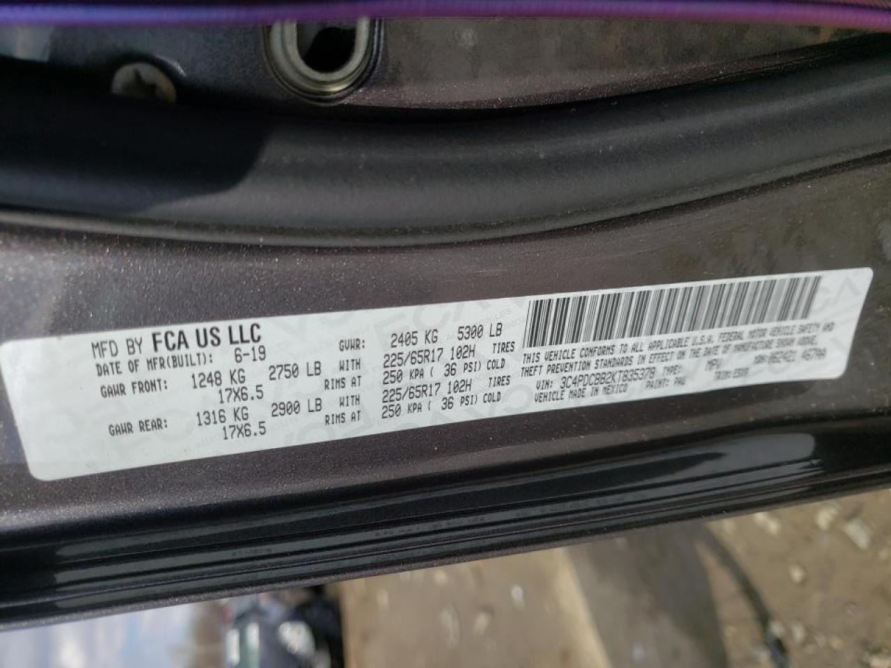 Photo 10 from auction – 2019 DODGE JOURNEY SE with VIN 3C4PDCBB2KT835378