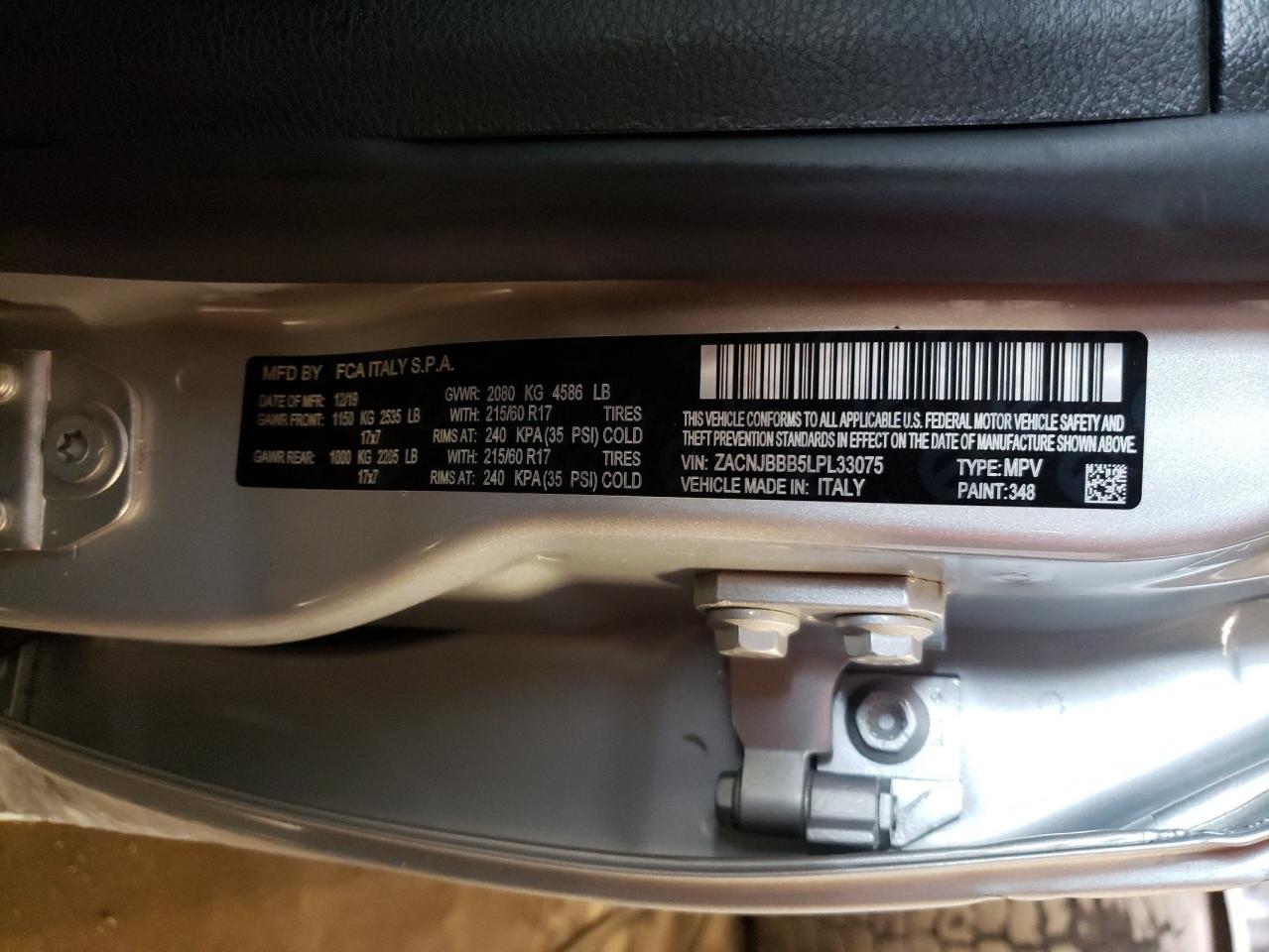 Photo 10 from auction – 2020 JEEP RENEGADE L with VIN ZACNJBBB5LPL33075