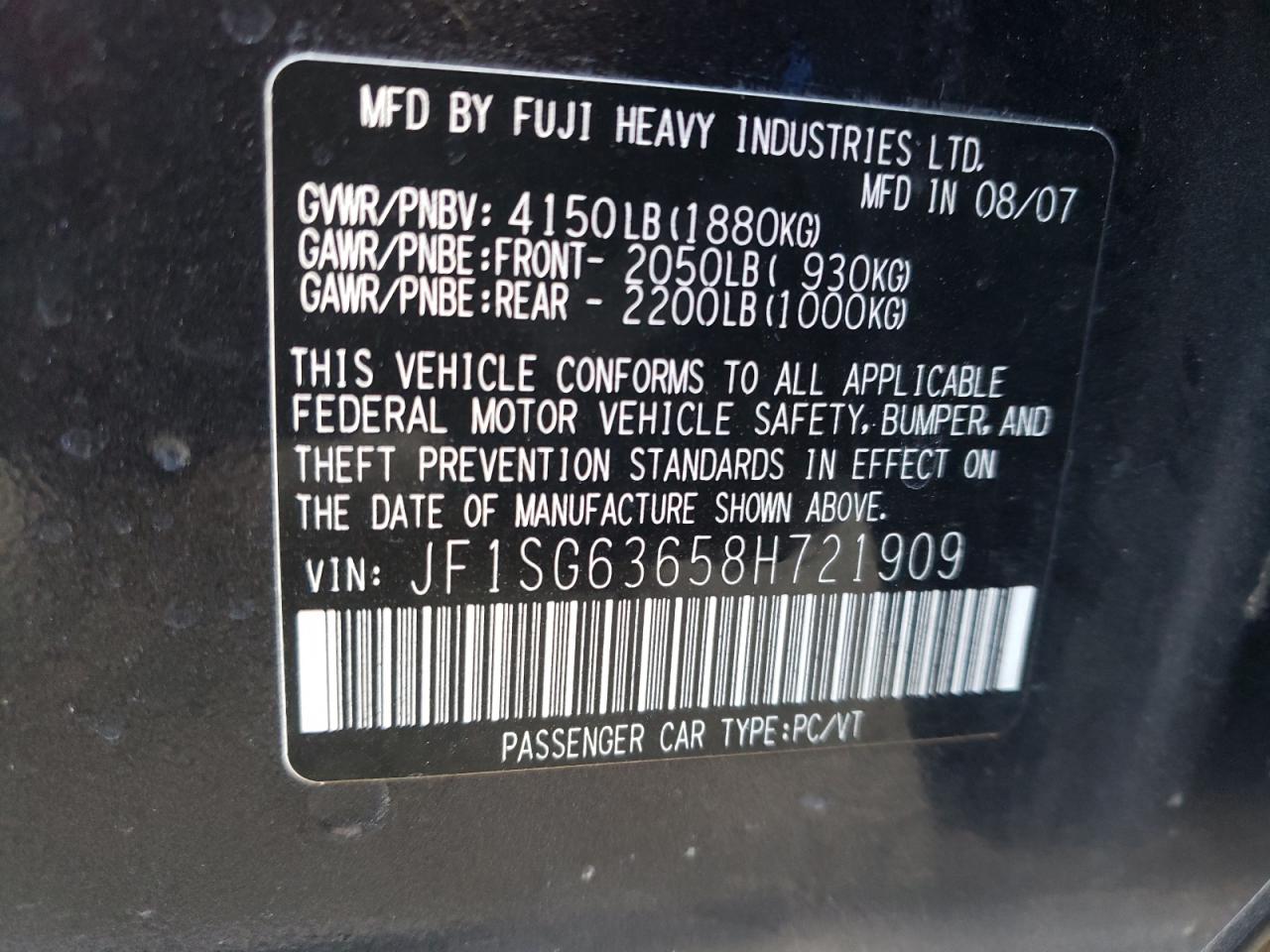 Фото 10 с аукциона – 2008 SUBARU FORESTER 2 с VIN JF1SG63658H721909
