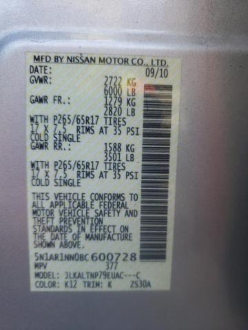 Photo 10 from auction – 2011 NISSAN PATHFINDER with VIN 5N1AR1NN0BC600728