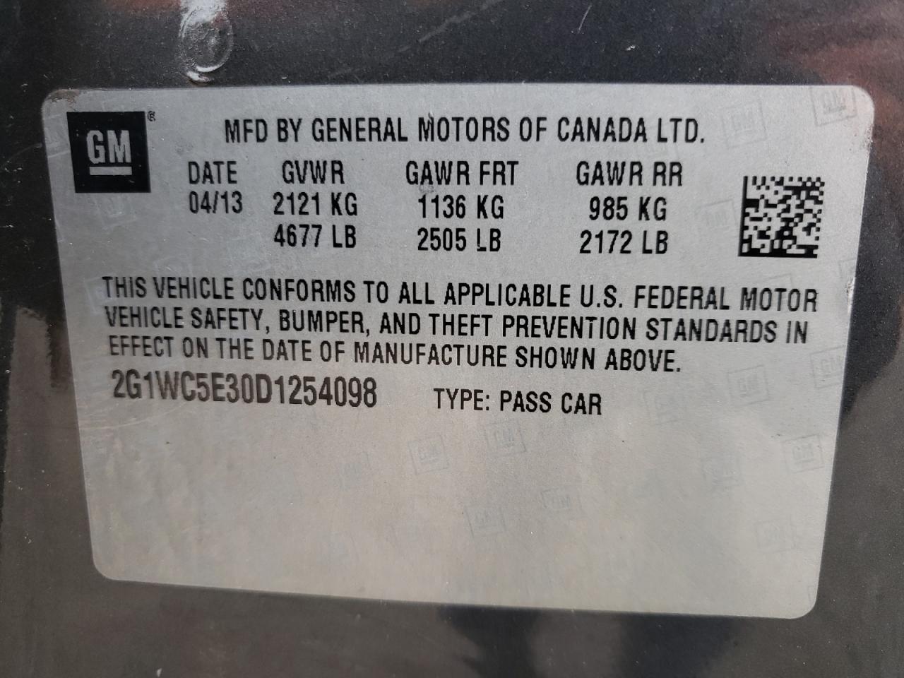 Photo 20 from auction – 2013 CHEVROLET IMPALA LTZ with VIN 2G1WC5E30D1254098