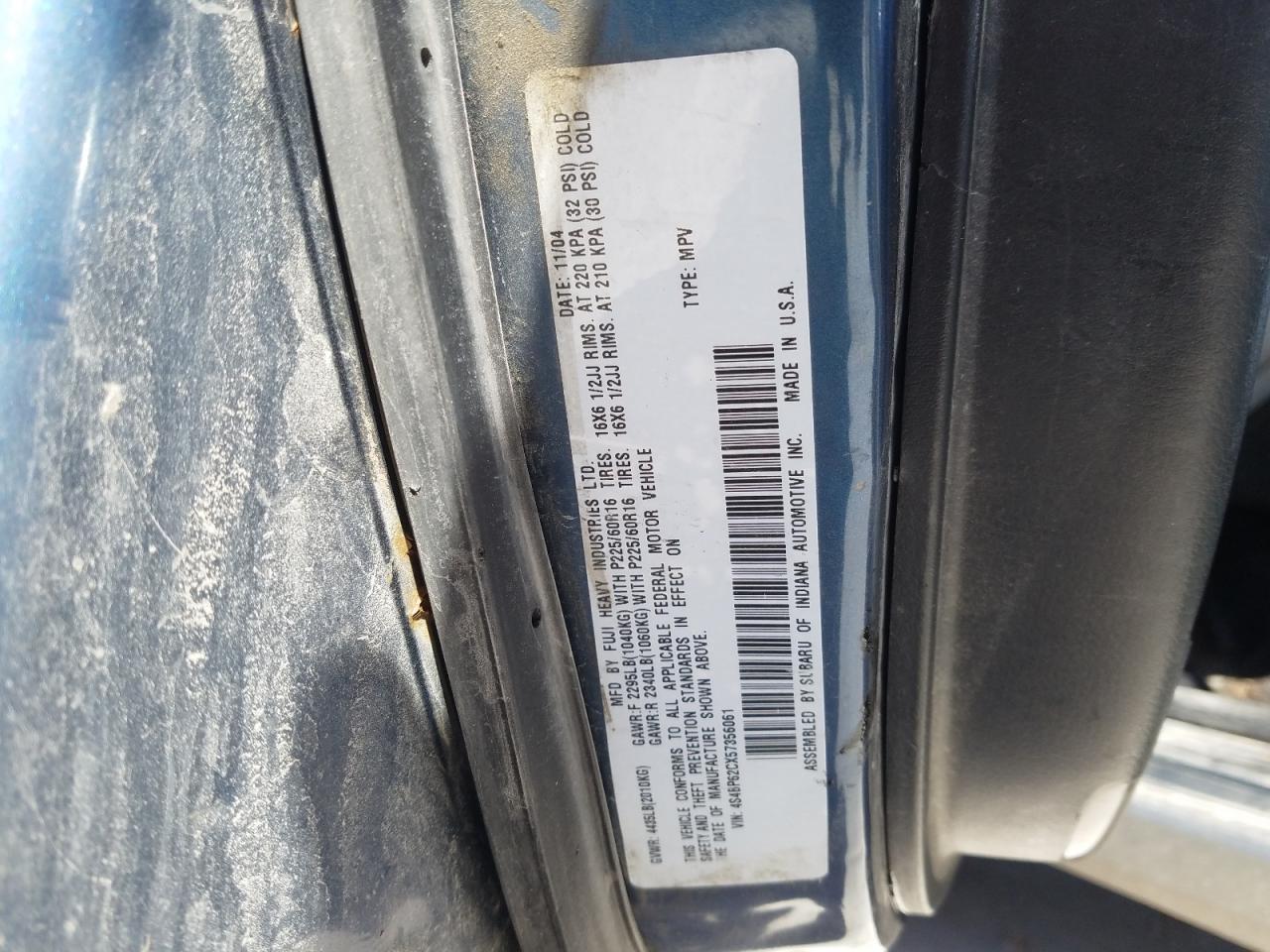 Photo 10 from auction – 2005 SUBARU LEGACY OUT with VIN 4S4BP62CX57356061