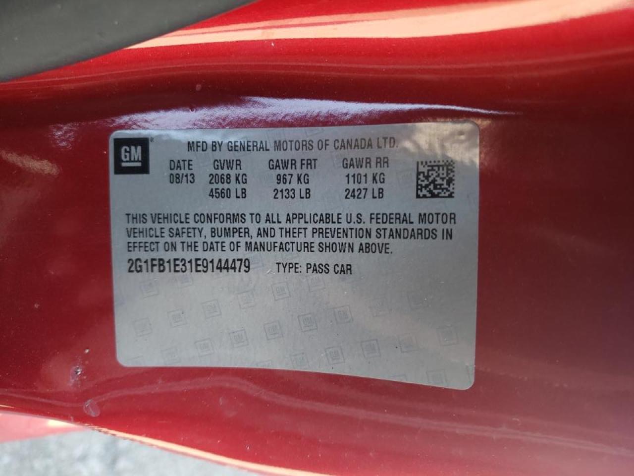 Photo 10 from auction – 2014 CHEVROLET CAMARO LT with VIN 2G1FB1E31E9144479