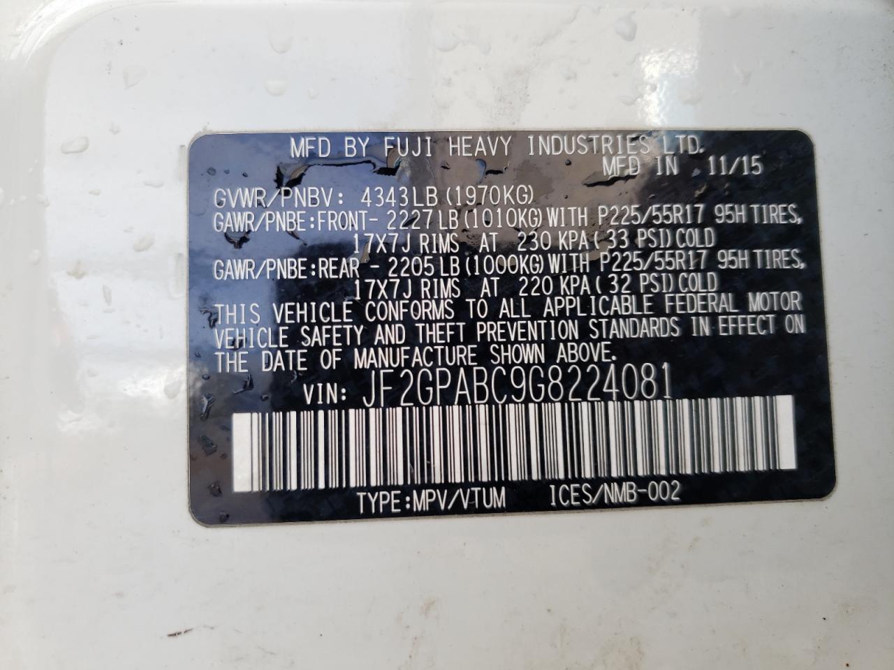 Фото 10 с аукциона – 2016 SUBARU CROSSTREK с VIN JF2GPABC9G8224081