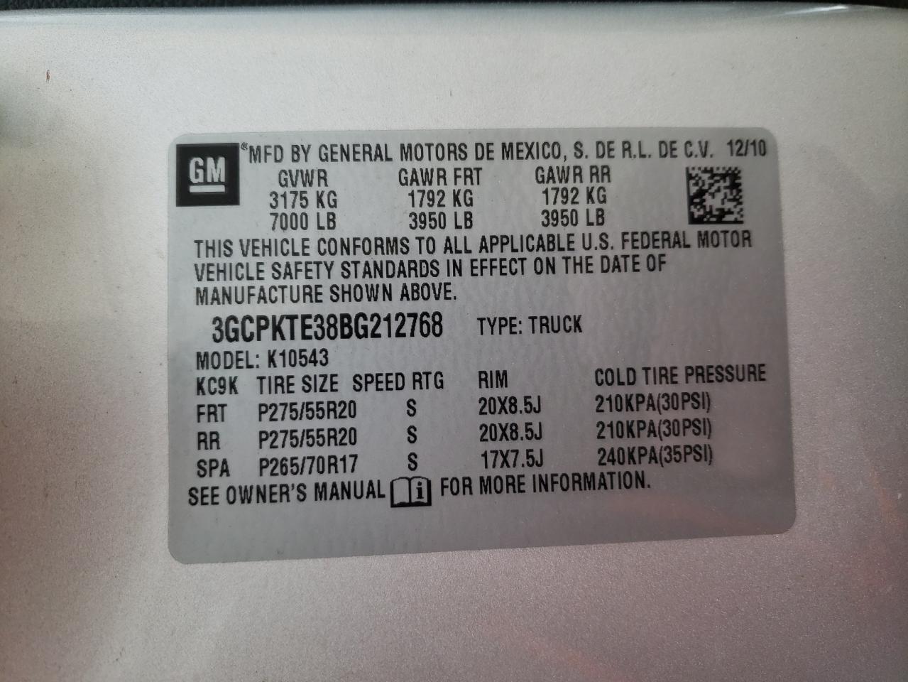 Zdjęcie 10 z aukcji – 2011 CHEVROLET SILVERADO z VIN 3GCPKTE38BG212768