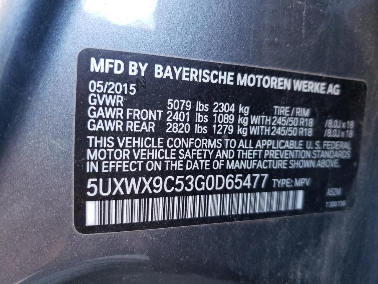 Photo 10 from auction – 2016 BMW X3 XDRIVE2 with VIN 5UXWX9C53G0D65477