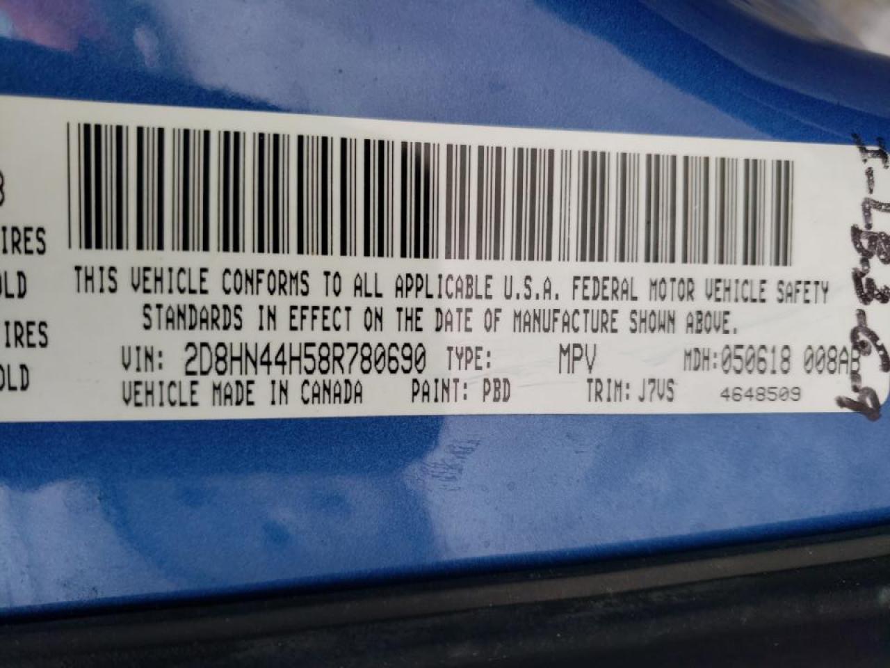 Photo 10 from auction – 2008 DODGE GRAND CARA with VIN 2D8HN44H58R780690