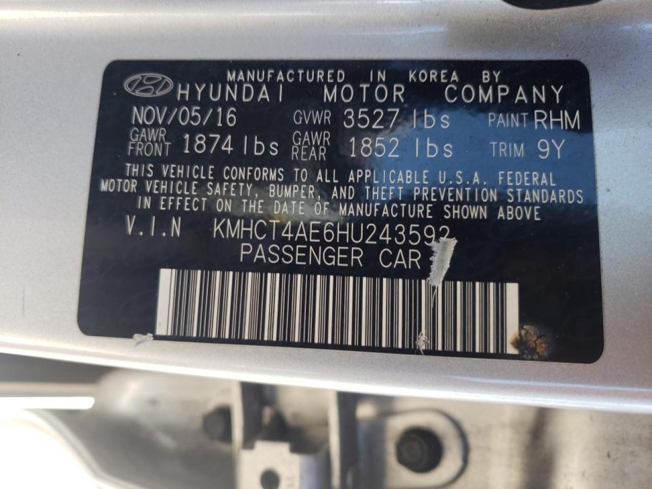 Photo 10 from auction – 2017 HYUNDAI ACCENT SE with VIN KMHCT4AE6HU243592
