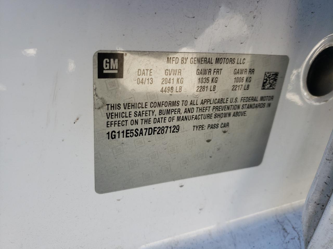 Photo 10 from auction – 2013 CHEVROLET MALIBU 2LT with VIN 1G11E5SA7DF287129