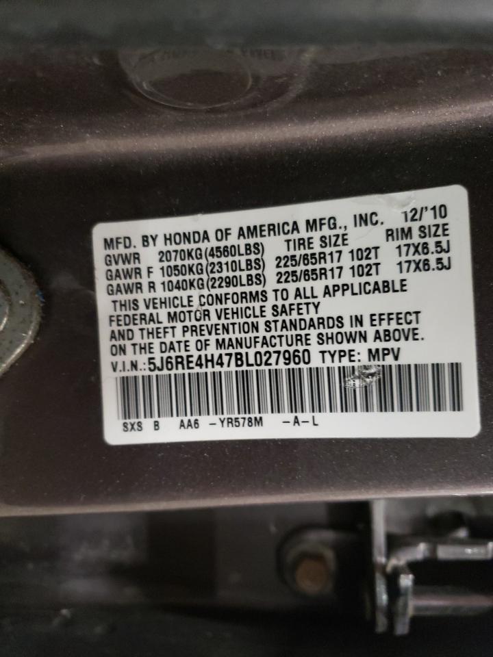 Photo 10 from auction – 2011 HONDA CR-V SE with VIN 5J6RE4H47BL027960