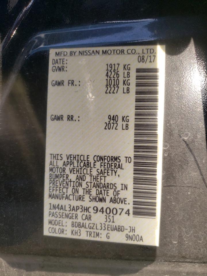 Photo 10 from auction – 2017 NISSAN ALTIMA 2.5 with VIN 1N4AL3AP3HC940074