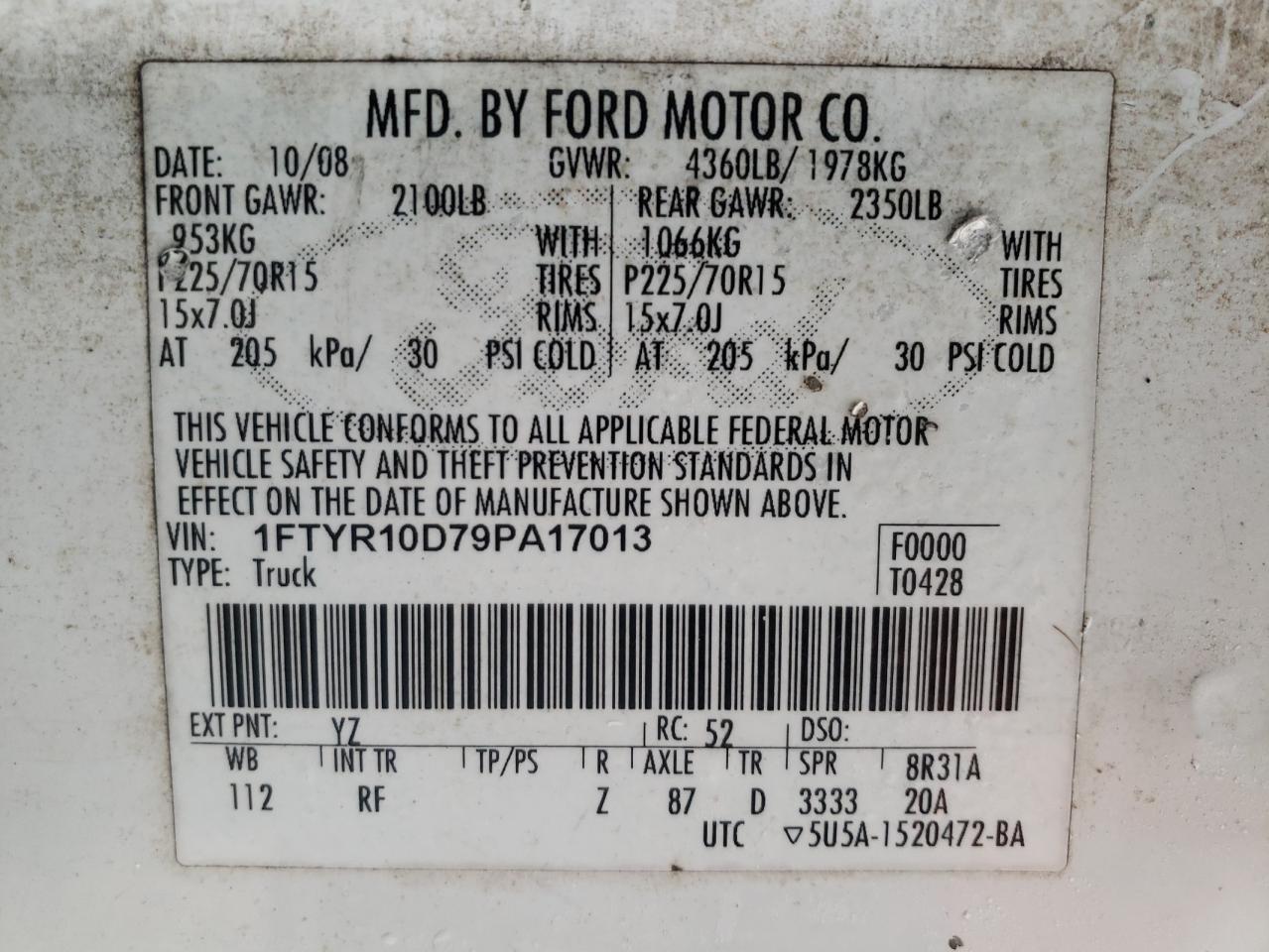 Photo 10 from auction – 2009 FORD RANGER with VIN 1FTYR10D79PA17013