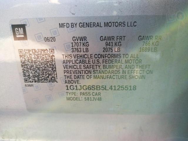 Photo 10 from auction – 2020 CHEVROLET SONIC with VIN 1G1JG6SB5L4125518