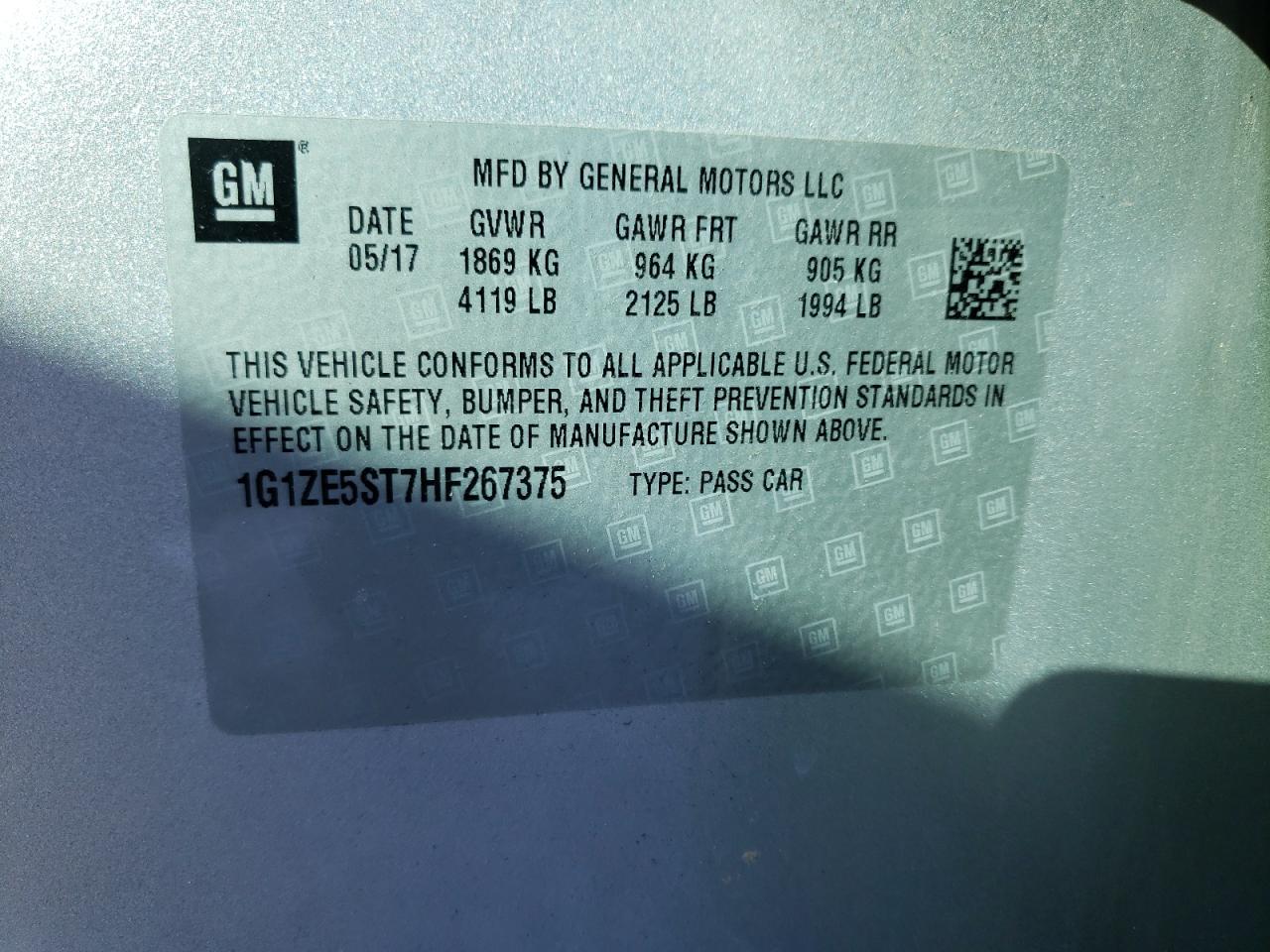 Photo 10 from auction – 2017 CHEVROLET MALIBU LT with VIN 1G1ZE5ST7HF267375