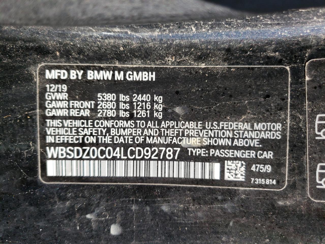 Photo 10 from auction – 2020 BMW M8 with VIN WBSDZ0C04LCD92787