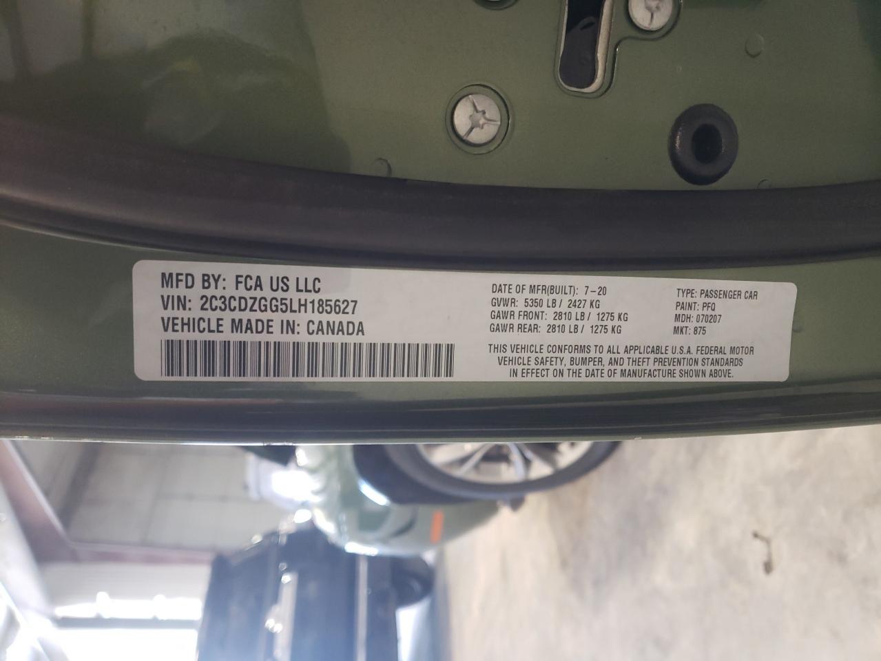 Photo 10 from auction – 2020 DODGE CHALLENGER with VIN 2C3CDZGG5LH185627