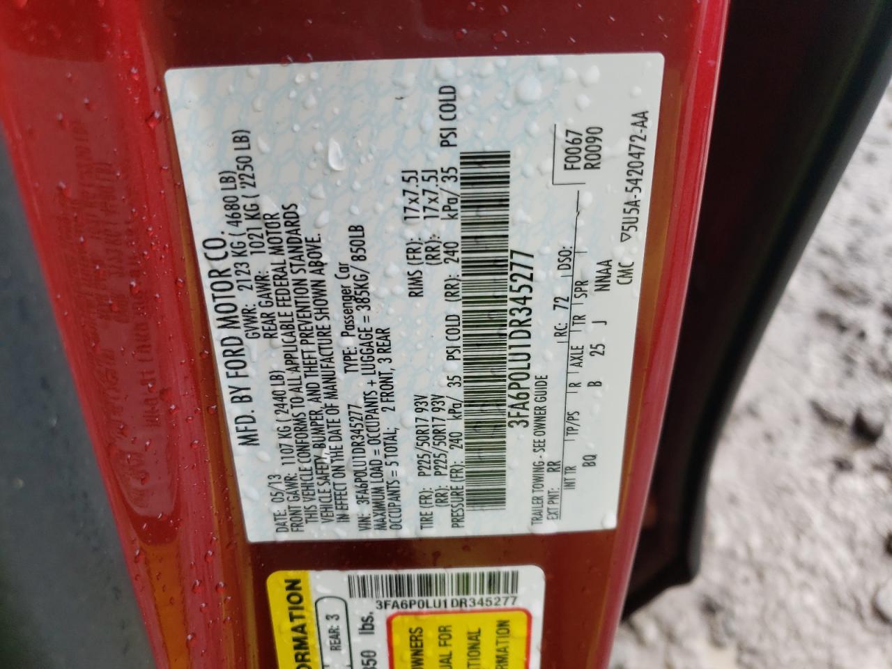 Photo 10 from auction – 2013 FORD FUSION with VIN 3FA6P0LU1DR345277