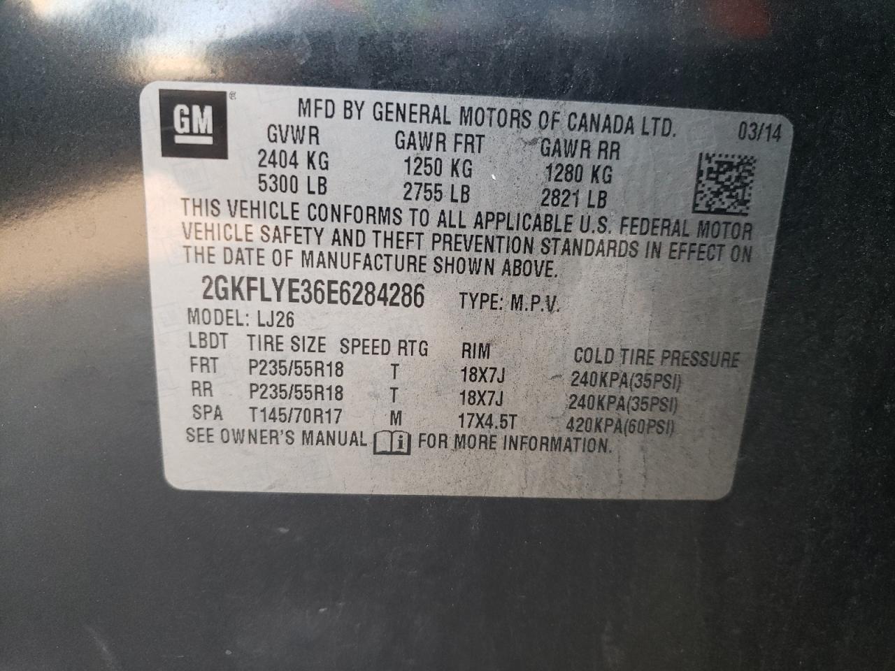 Photo 10 from auction – 2014 GMC TERRAIN SL with VIN 2GKFLYE36E6284286